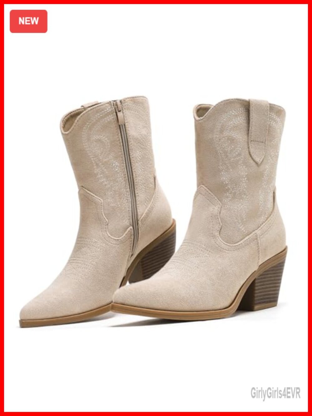 Women's Embroidered Cowboy Ankle Boots - Faux Suede Western Booties